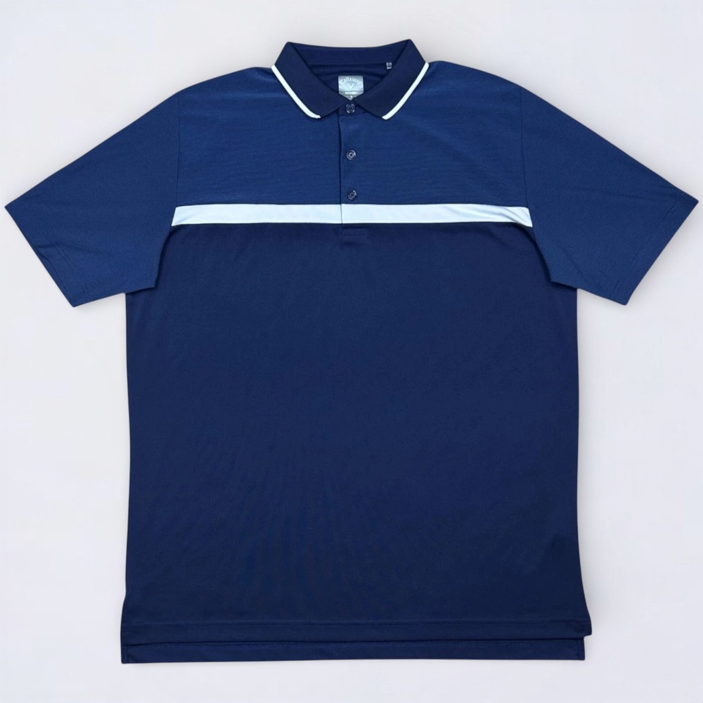 Callaway Polo Shirt Men's Large Blue Opti Dry Performance Stretch Golf Preppy